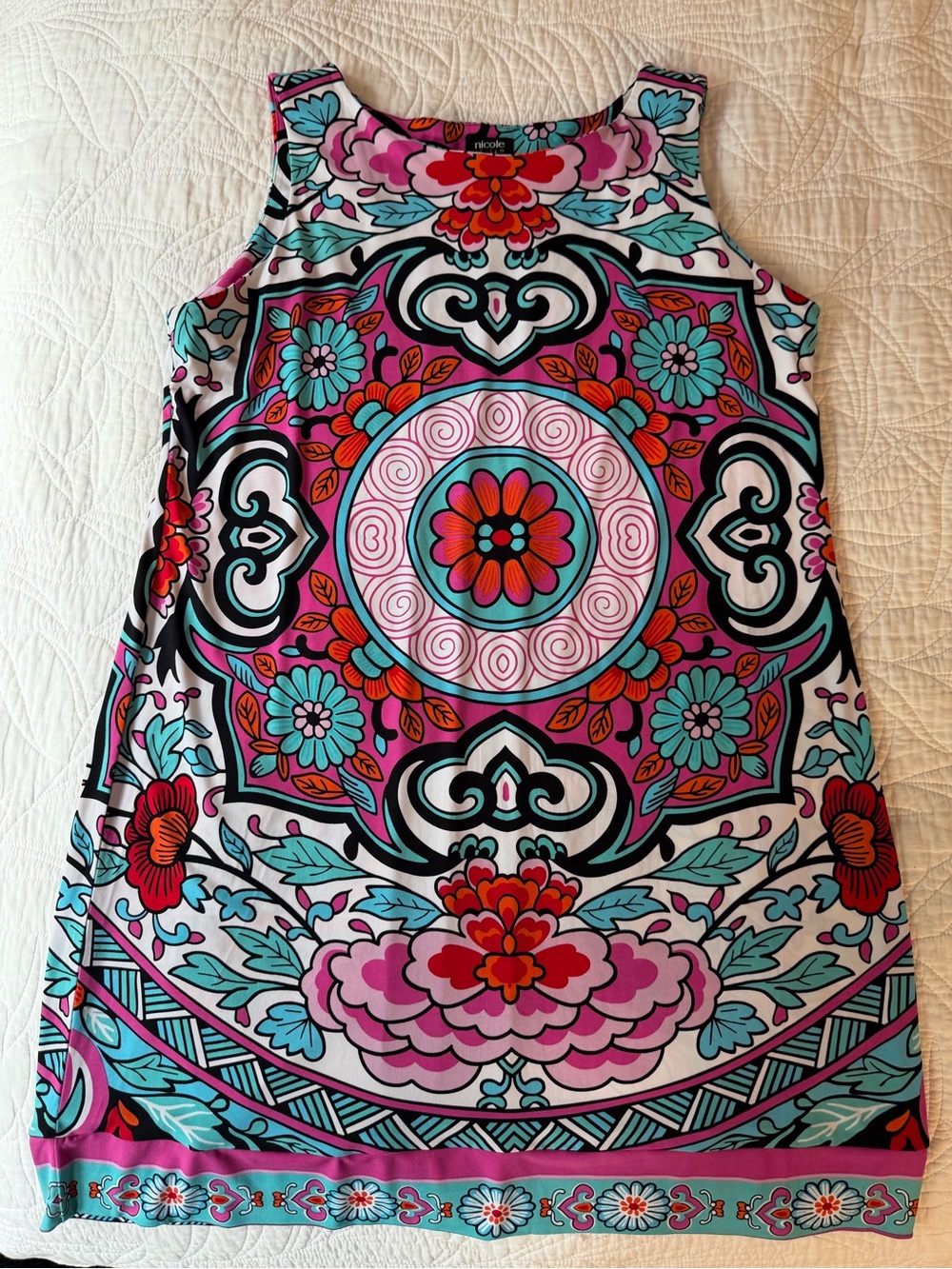 Nicole by Nicole Miller Pink & Teal Floral Medallion Tank Dress